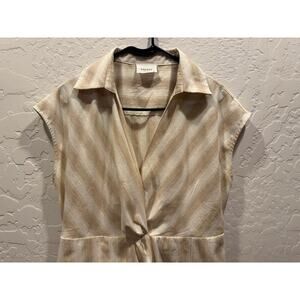 Andre by Unit 100% cotton stripe faux wrap dress. Sz L Tan/cream